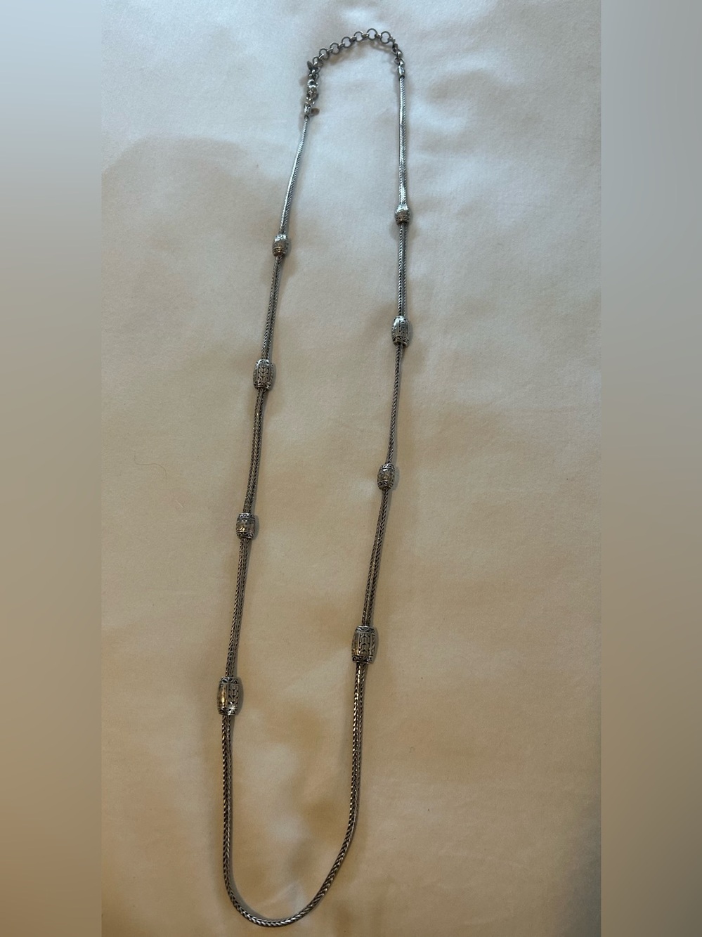 Sterling Silver Station Bead Long Necklace - Silver